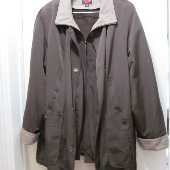 Gallery Womens Coat ~ Zip Out Liner ~ Snap Front ~ Brown & Mushroom Taupe Sz 1X - Picture 2 of 16
